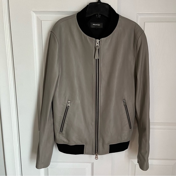 ⭐️HP⭐️MACKAGE GREY LAMBSKIN LEATHER BOMBER JACKET - Picture 2 of 16